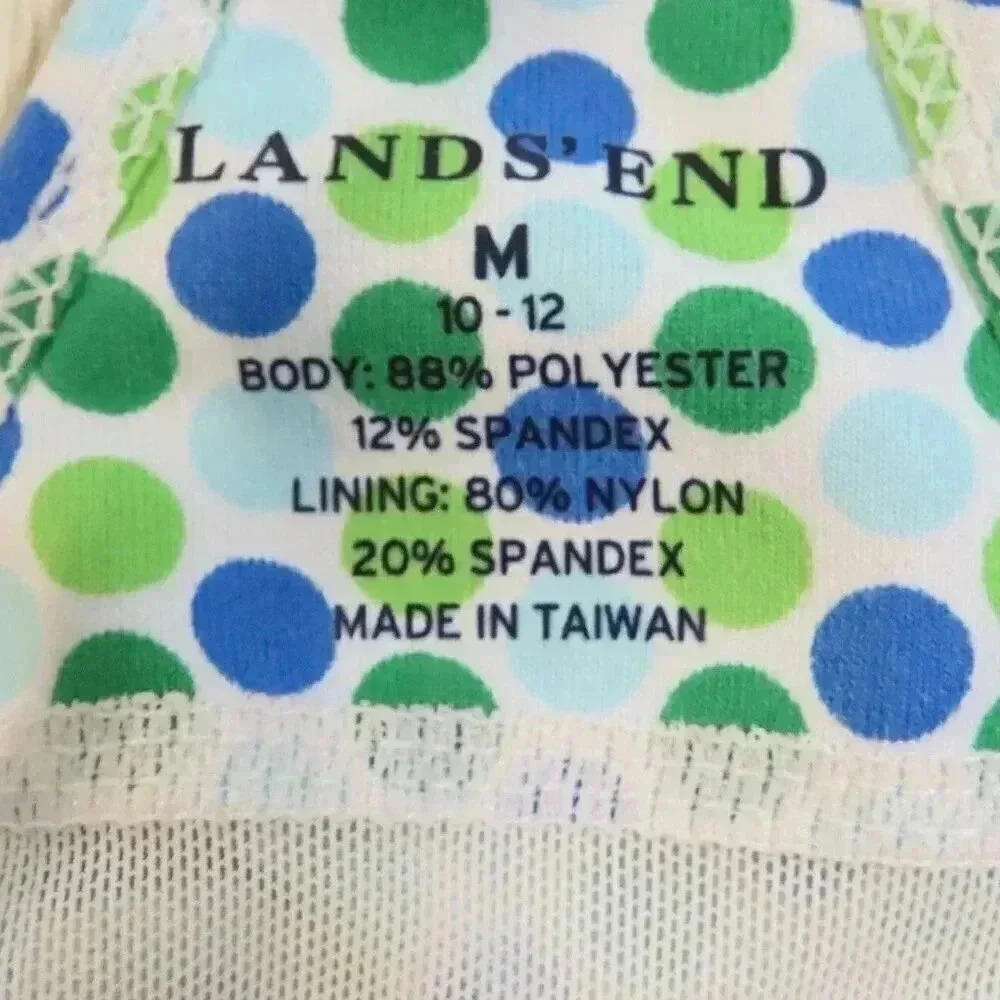 Lands End Green Blue Polka Dot Racer Back Tank Shelf Bra Size 10-12 - Picture 8 of 11
